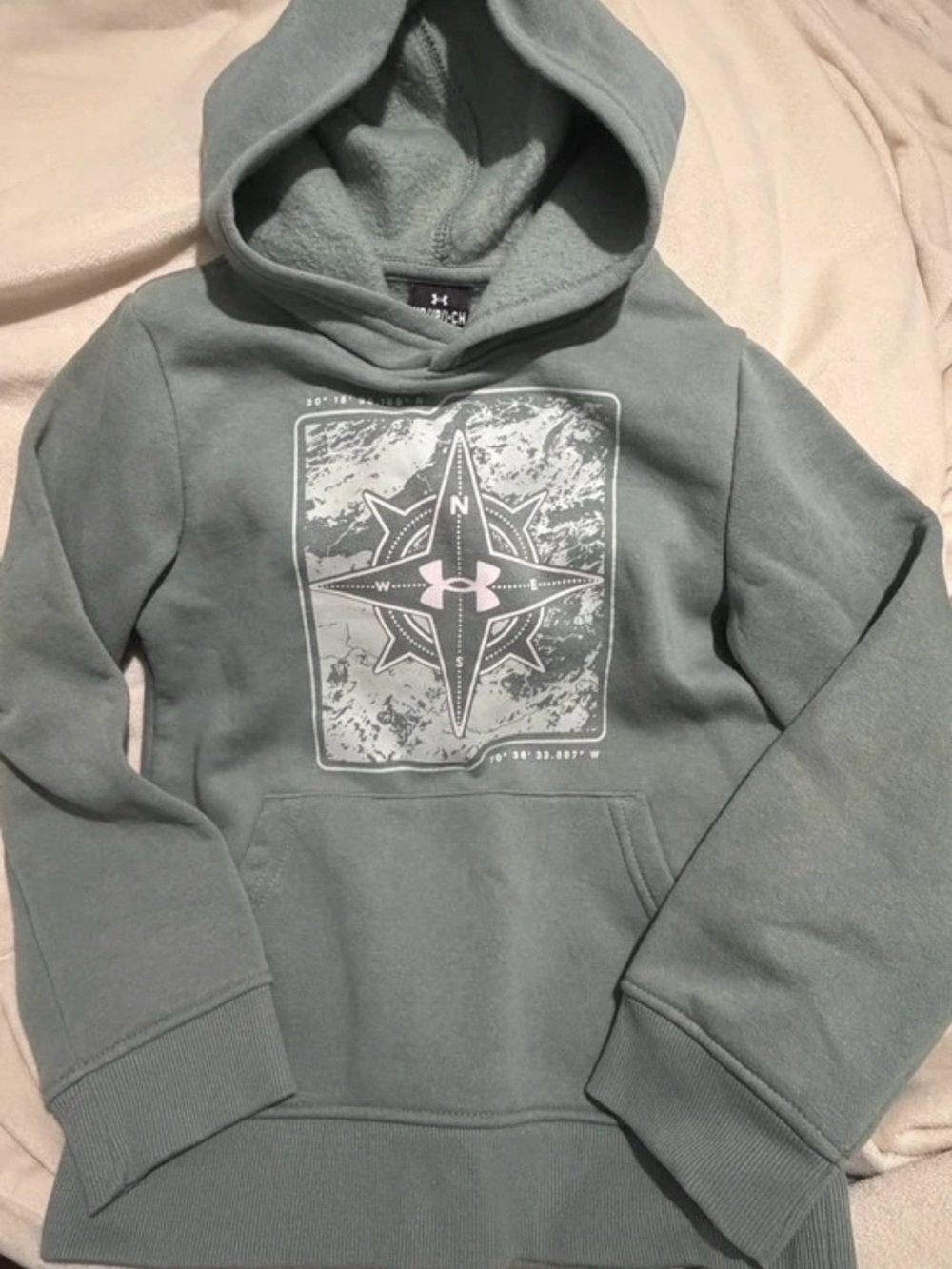 Under Armour Kids Sage Green Hooded Sweatshirt with Compass Graphic